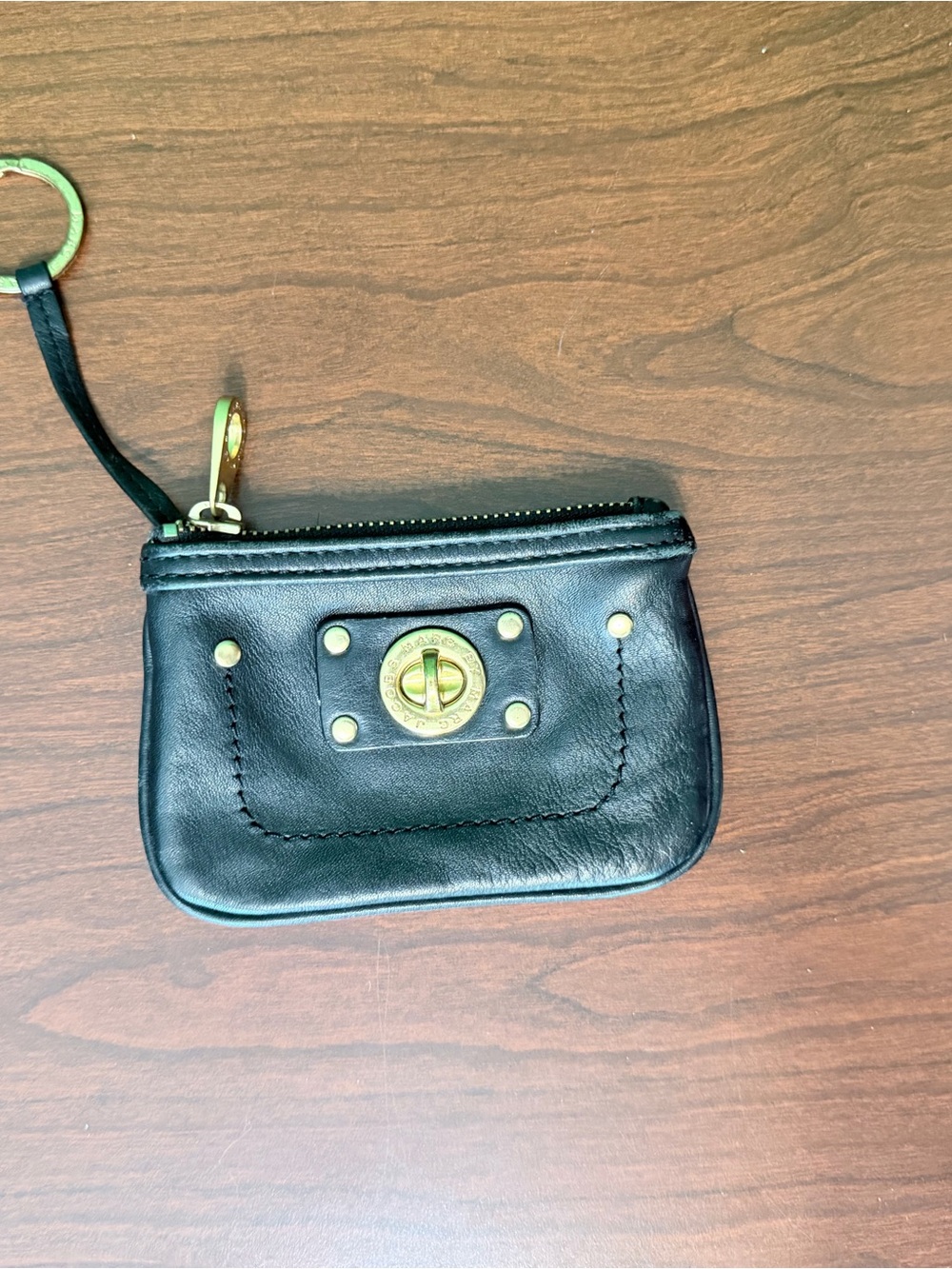 Marc by Marc Jacobs Black Leather Key Pouch Coin Purse Gold Hardware